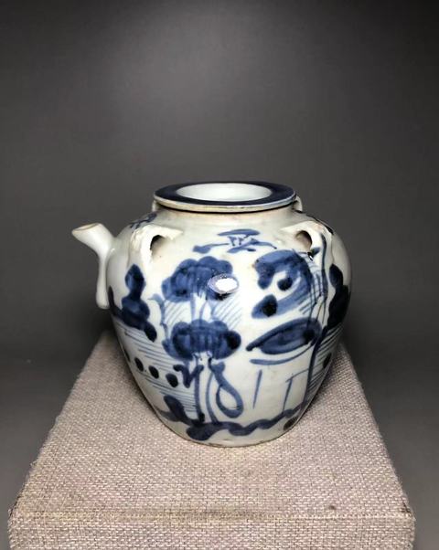 古玩陶瓷青花荷蓮詩文壺真品鑒賞圖