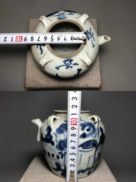 古玩陶瓷青花荷蓮詩文壺真品鑒賞圖