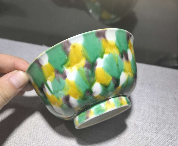 古玩陶瓷虎皮三彩碗真品鑒賞圖