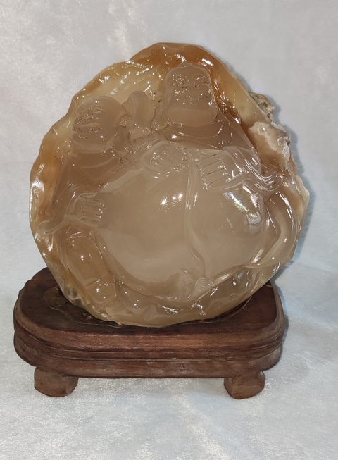 古玩玉器凍石雕“和合二仙”擺件真品鑒賞圖