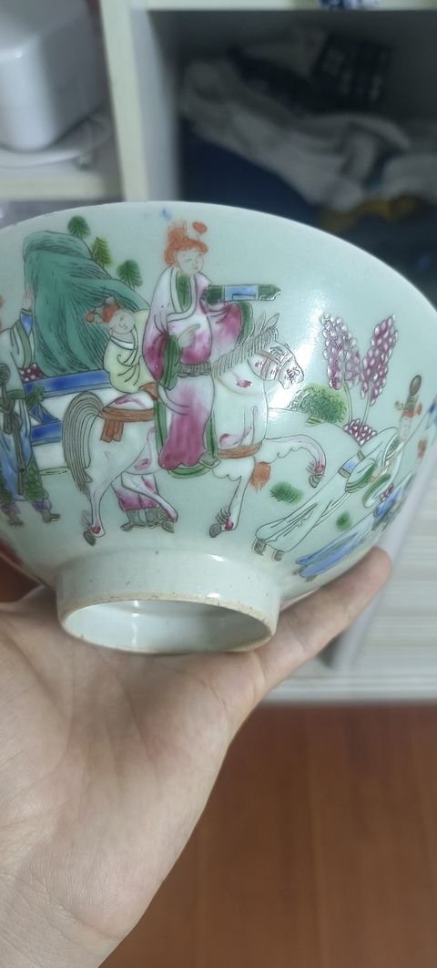 古玩陶瓷豆青釉粉彩碗真品鑒賞圖
