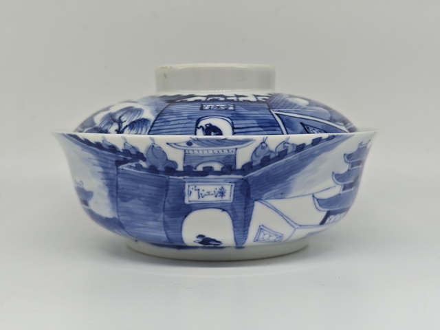 古玩陶瓷青花亭臺樓閣山水紋蓋碗拍賣,當(dāng)前價格4500元