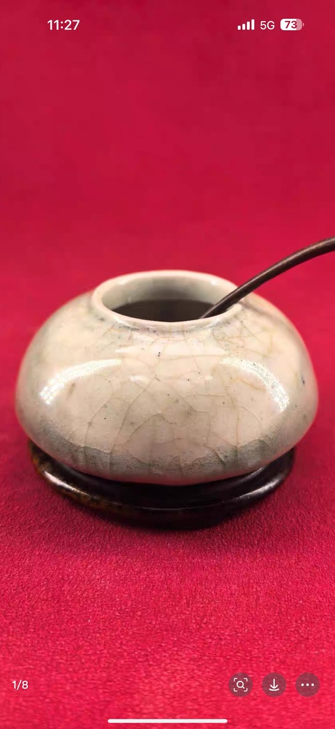 古玩陶瓷郎綠釉水盂真品鑒賞圖