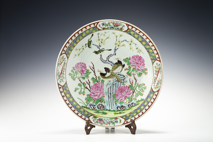 古玩陶瓷清晚·粉彩花鳥紋大盤真品鑒賞圖