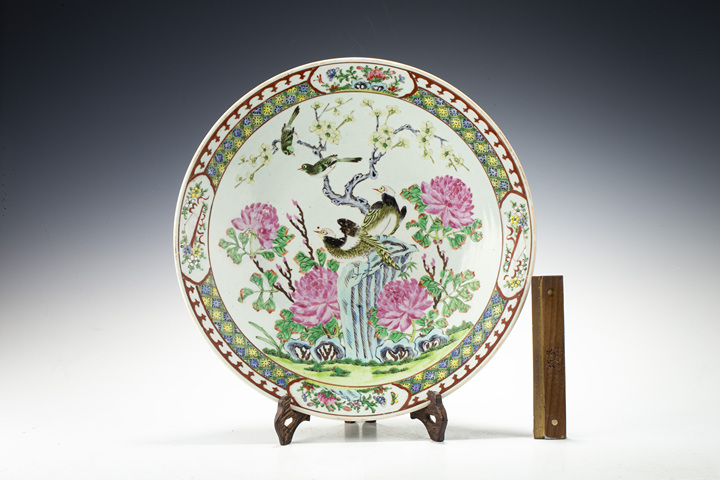 古玩陶瓷清晚·粉彩花鳥紋大盤真品鑒賞圖