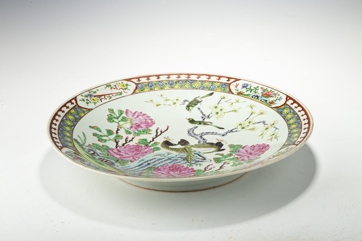 古玩陶瓷清晚·粉彩花鳥紋大盤真品鑒賞圖