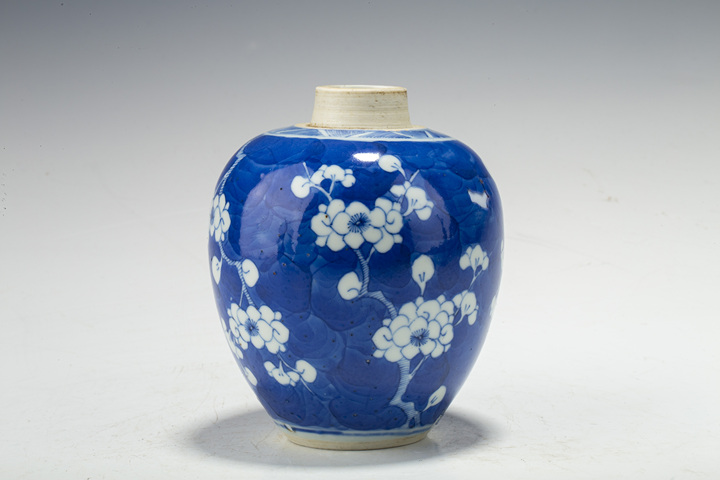 古玩陶瓷清晚·青花留白冰梅紋罐拍賣,當前價格376元