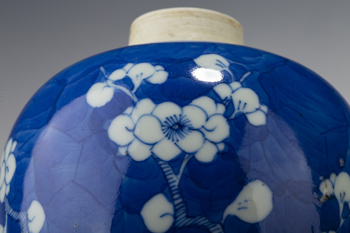 古玩陶瓷清晚·青花留白冰梅紋罐拍賣,當前價格376元
