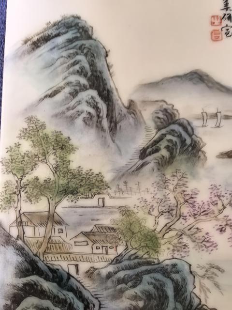 古玩陶瓷山水紋瓷板畫真品鑒賞圖