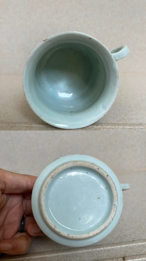 古玩陶瓷民國洞石竹紋把杯拍賣,當前價格50元