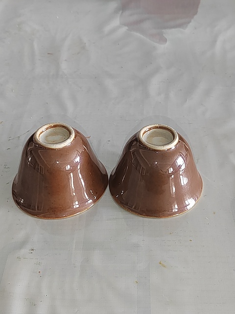 古玩陶瓷外紫金釉內青花杯真品鑒賞圖