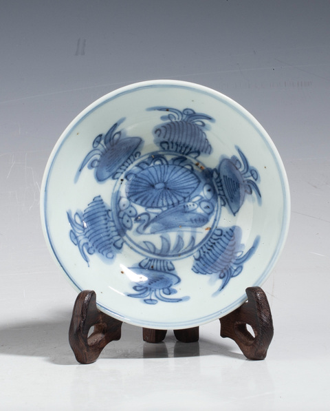 古玩陶瓷明天啟.青花滿池矯紋淺碗一對拍賣,當前價格4600元