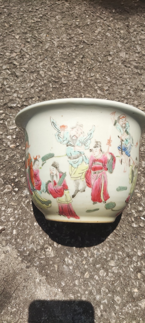 古玩陶瓷八仙圖粉彩花盆真品鑒賞圖