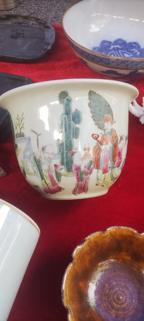 古玩陶瓷八仙圖粉彩花盆真品鑒賞圖
