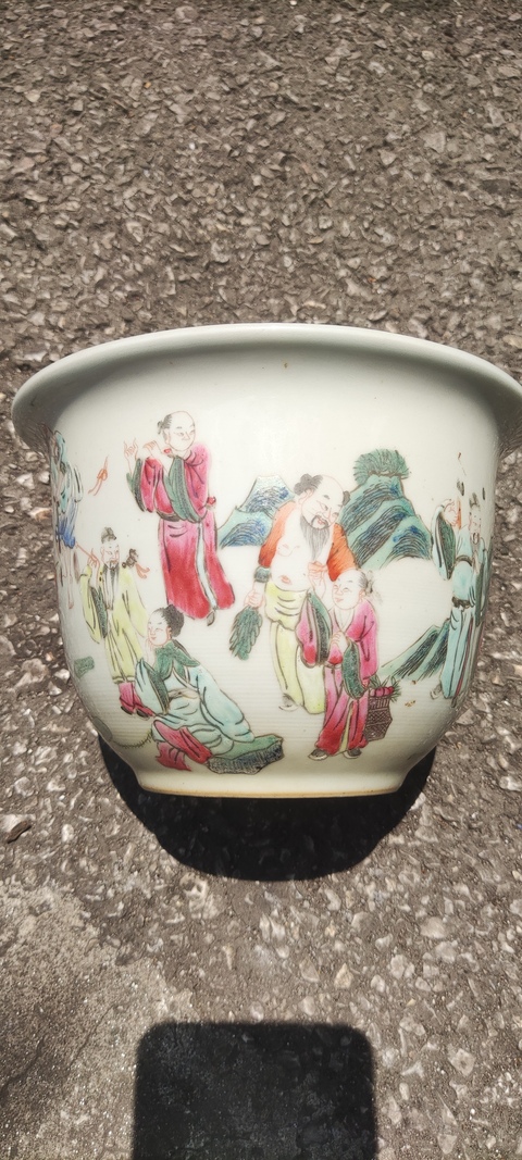 古玩陶瓷八仙圖粉彩花盆真品鑒賞圖