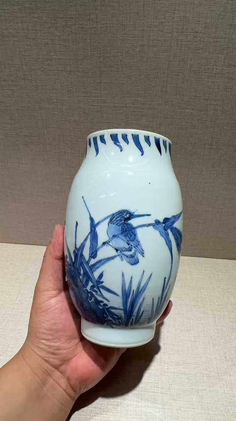 古玩陶瓷明崇禎 青花花鳥紋蓮子罐真品鑒賞圖