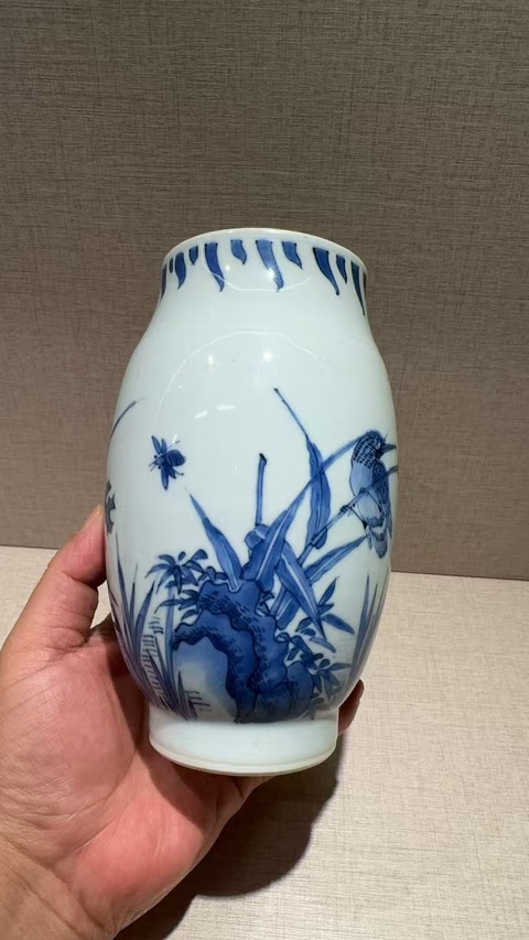 古玩陶瓷明崇禎 青花花鳥紋蓮子罐真品鑒賞圖