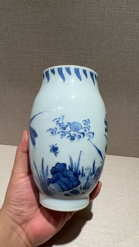 古玩陶瓷明崇禎 青花花鳥紋蓮子罐真品鑒賞圖