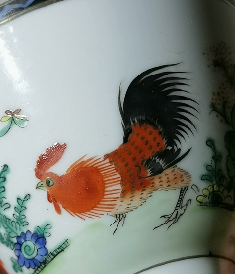 古玩陶瓷大雞圖廣彩杯真品鑒賞圖