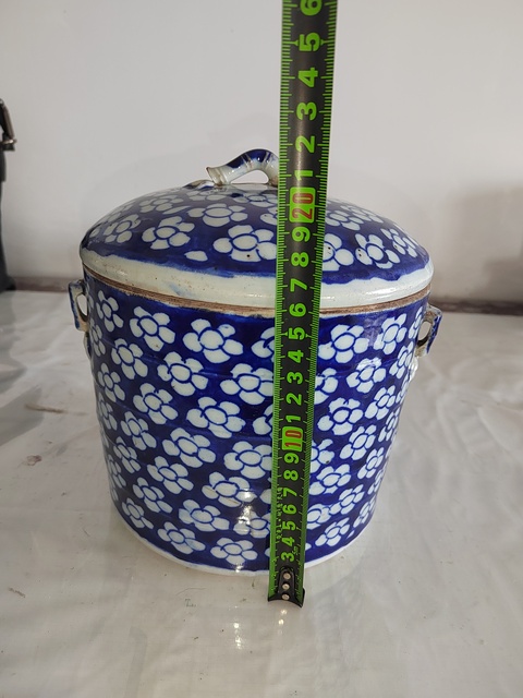 古玩陶瓷青花留白梅紋四系粥罐真品鑒賞圖