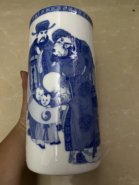 古玩陶瓷青花福祿壽紋帽筒真品鑒賞圖