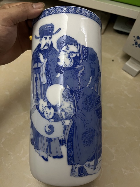 古玩陶瓷青花福祿壽紋帽筒真品鑒賞圖