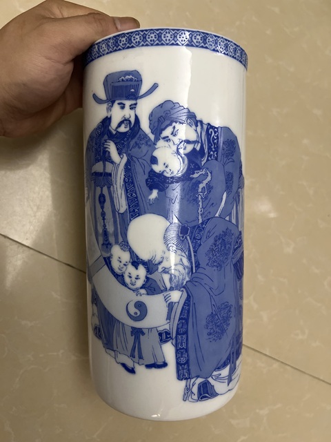 古玩陶瓷青花福祿壽紋帽筒真品鑒賞圖