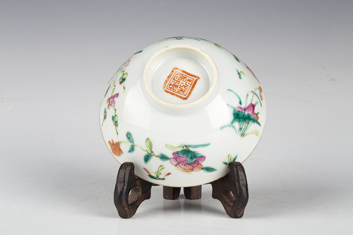 古玩陶瓷清同治·粉彩四時花卉紋飛黃騰達紋茶圓拍賣，當前價格1848元