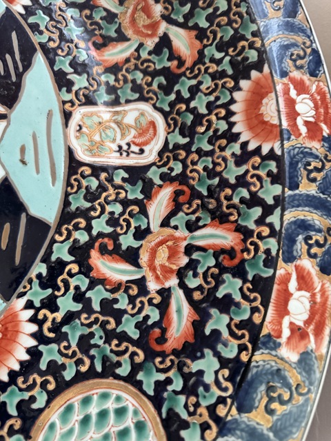古玩陶瓷日本大正彩繪花鳥紋盤真品鑒賞圖