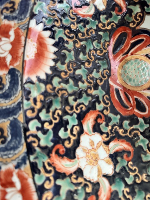 古玩陶瓷日本大正彩繪花鳥紋盤真品鑒賞圖