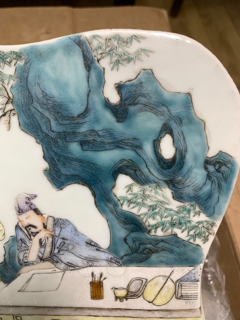 古玩陶瓷粉彩愛鵝圖瓷板真品鑒賞圖