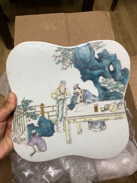 古玩陶瓷粉彩愛鵝圖瓷板真品鑒賞圖