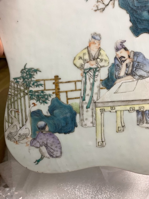 古玩陶瓷粉彩愛鵝圖瓷板真品鑒賞圖