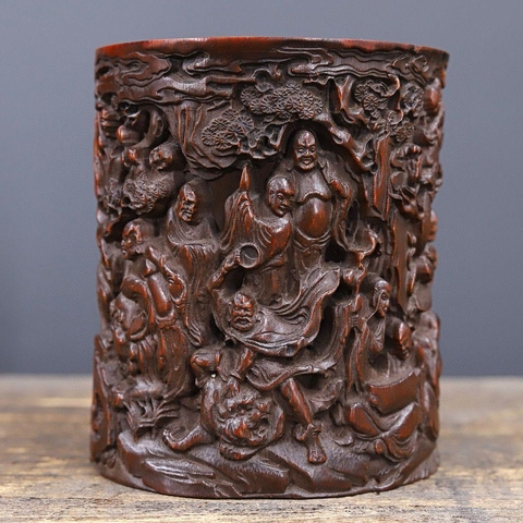 古玩雜項竹雕筆筒真品鑒賞圖
