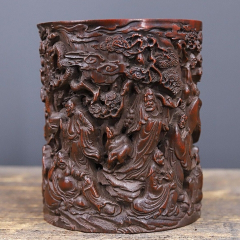古玩雜項竹雕筆筒真品鑒賞圖