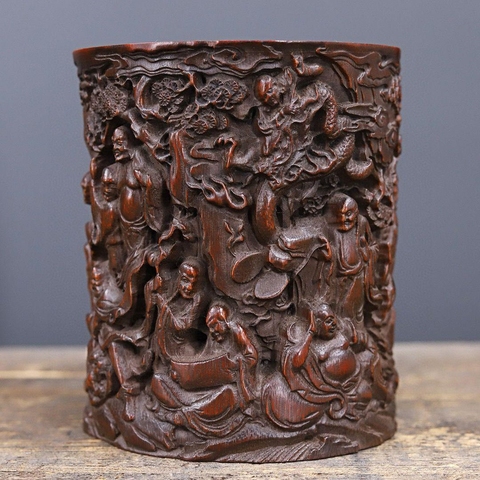 古玩雜項竹雕筆筒真品鑒賞圖