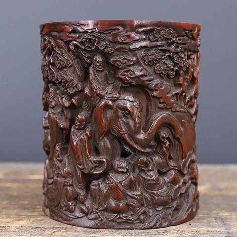古玩雜項竹雕筆筒真品鑒賞圖