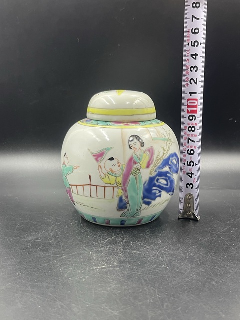 古玩陶瓷三娘教子圖粉彩罐真品鑒賞圖
