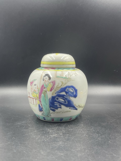 古玩陶瓷三娘教子圖粉彩罐真品鑒賞圖