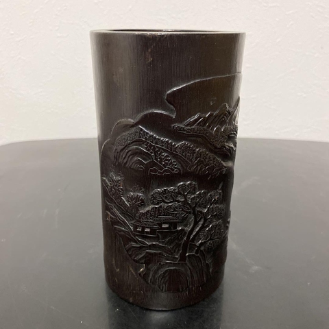 古玩雜項(xiàng)竹雕筆筒真品鑒賞圖