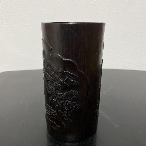 古玩雜項(xiàng)竹雕筆筒真品鑒賞圖