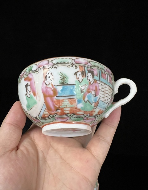 古玩陶瓷廣彩人物故事杯碟一套真品鑒賞圖