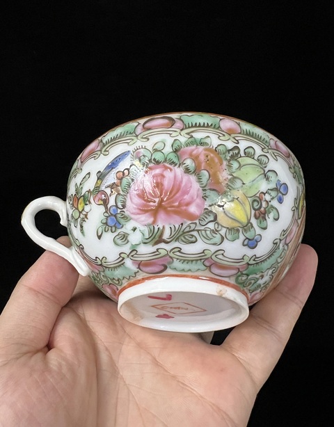 古玩陶瓷廣彩人物故事杯碟一套真品鑒賞圖