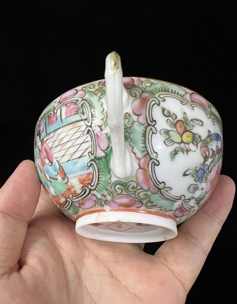 古玩陶瓷廣彩人物故事杯碟一套真品鑒賞圖
