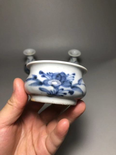 古玩陶瓷清早期,青花花卉紋三貢拍賣,當前價格4000元