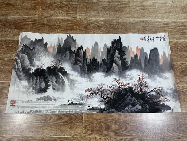 古玩字畫夕陽山外山真品鑒賞圖