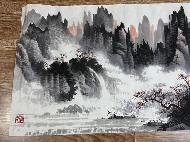 古玩字畫夕陽山外山真品鑒賞圖