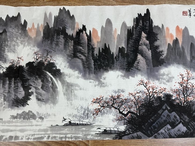 古玩字畫夕陽山外山真品鑒賞圖
