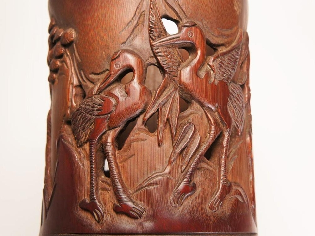 古玩雜項竹雕筆筒真品鑒賞圖