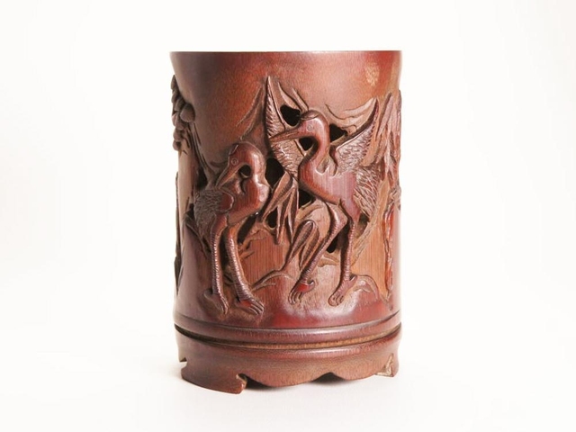 古玩雜項竹雕筆筒真品鑒賞圖
